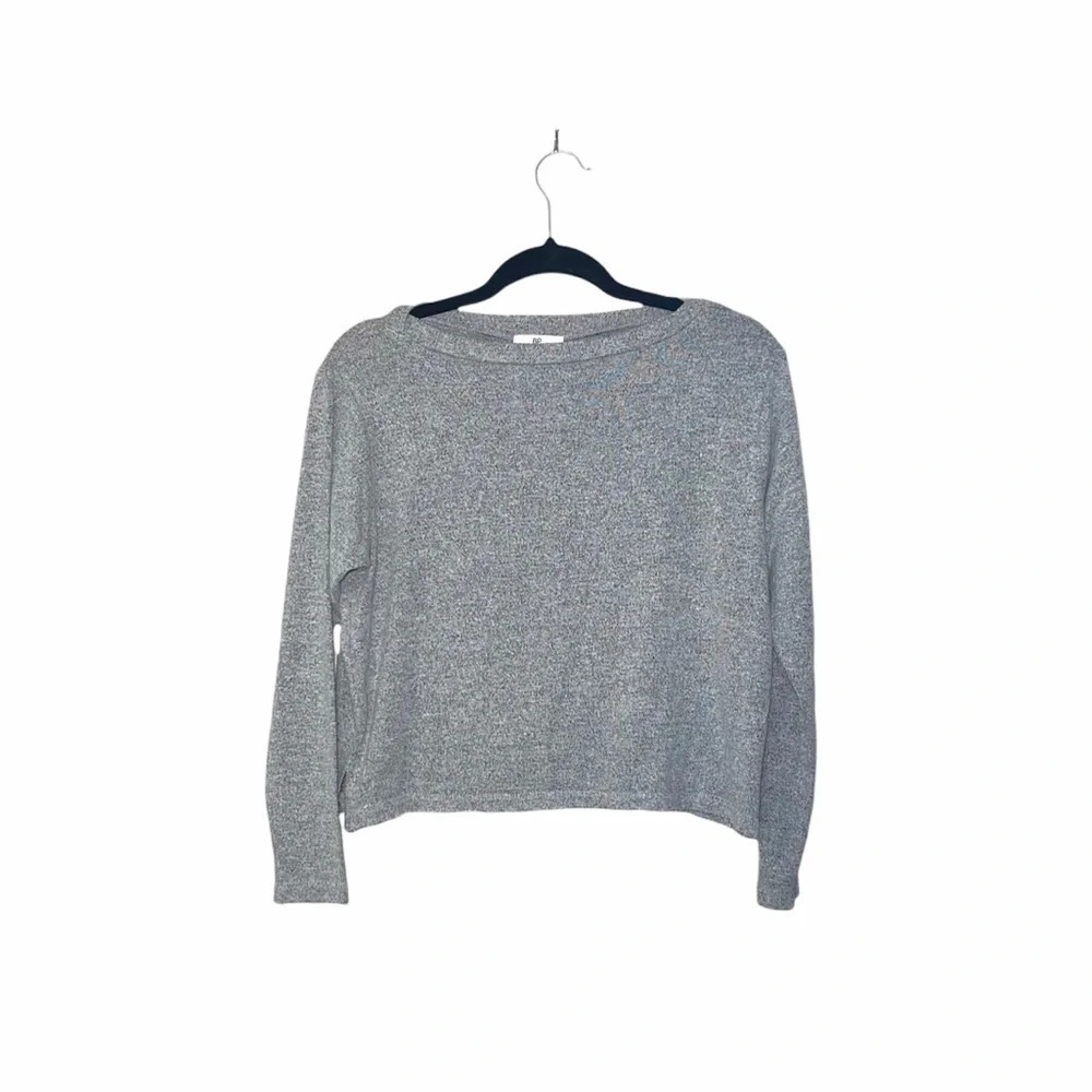 bp Long Sleeve Cropped Top Light Gray Marled Soft Knit Crew Neck XXSmall